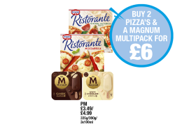 Ristorante Pepperoni Mozzarella Pesto, Mozzarella, Magnum Classic, White Chocolate - Buy 1 Pizza's & A Magnum Multipack For £6 at Premier