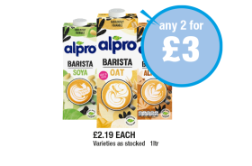 Alpro Barista Soya, Oat, Almond - Any 2 for £3 at Premier