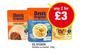 Ben's Original Long Grain, Egg Fried Rice, Golden Vegetable - Any 2 for £3 at Premier