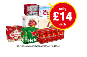 Budweiser, Coors, Stella Artois, Moretti, Cruzcampo, Heineken, Estrella - Now Only £14 at Premier