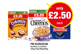 Curiously Cinnamon, Cheerios, Shreddies - Now Only £2.50 at Premier