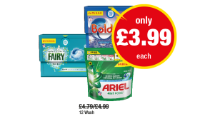 Fairy Non Bio, Bold All In 1, Ariel 4 In 1 - Now Only £3.99 at Premier