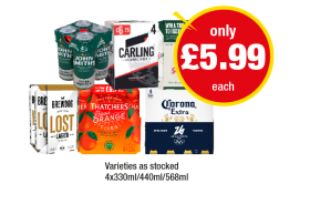 John Smiths, Carling, San Miguel, Brewdog Lost Lager, Thatchers Blood Orange, Corona Extra - Now Only £5.99 at Premier
