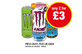 Monster Energy Ultra Paradise, Juiced Viking Berry, Mango Loco - Any 2 for £3 at Premier