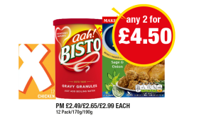 OXO Cube Chicken, Aah Bisto Gravy Granules, Paxo Sage & Onion Stuffing - Any 2 for £4.50 at Premier