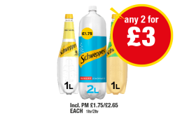 Schweppes Tonic Water, Lemonade, Ginger Ale - Any 2 for £3 at Premier