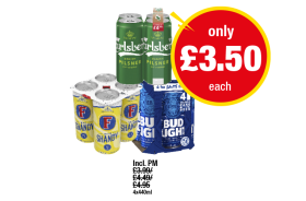 Carlsberg, Foster's Shandy, Bud Light - Now Only £3.50 each at Premier