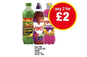 Carribbean Crush, Vimto, Discovery Mango & Dragonfruit - Any 2 for £2 at Premier