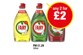 Fairy Liquid Lemon, Original, Pomegranate & Grapefruit - Any 2 for £2 at Premier