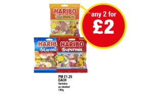 Haribo Tangfastics, Starmix, Supermix - Any 2 for £2 at Premier
