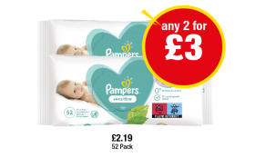 Pampers Sensitive - Any 2 for £3 at Premier