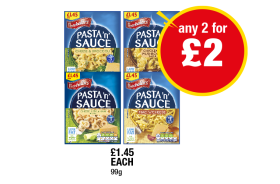 Pasta ' N' Sauce Cheese & Broccoli, Chicken & Mushroom, Cheese Leek & Ham, Mac 'N' Cheese - Any 2 for £2 at Premier