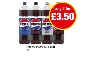 Pepsi, Max, Diet, Cherry Max - Any 2 for £3.50 at Premier