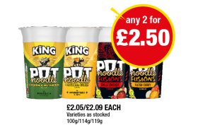 Pot Noodle Chicken & Mushroom, Original Curry, Fusions Chilli Chicken, Katsu Curry - Any 2 for £2.50 at Premier