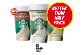 Starbucks Cappuccino, Caffè Latte, Caramel Macchiato - Better Than Half Price - Now Only £1 at Premier