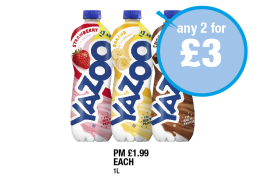 Yazoo Strawberry, Banana, Chocolate - Any 2 for £3 at Premier