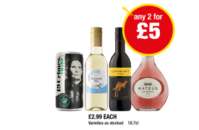 19 Crimes Chard, Blossom Hill White, Yellow Tail Shiraz, Mateus Rosé - Any 2 for £5 at Premier