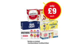 Amstel Bier, Sol Cerveza, Bud Light, Fosters Shandy, Brothers Variety Pack, Brewdog Cold Beer - Now Only £9 at Premier