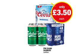 Coors, Carlsberg, Bud Light - Now Only £3.50 at Premier