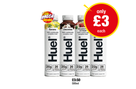 Huel Banana, Chocolate, Strawberries & Cream, Iced Coffee Caramel - Now Only £3 at Premier