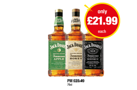 Jack Daniels Original, Honey, Tennessee Apple - Now Only £21.99 at Premier