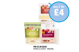 Jack's Cheese Mature Cheddar, Grated Mozzarella, Red Leicester - Any 2 for £4 at Premier