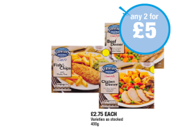 Kershaws Beef Dinner, Fish & Chips, Chicken Dinner - Any 2 for £5 at Premier
