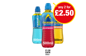 Lucozade Sport Blue Force, Raspberry, Orange - Any 2 for £2.50 at Premier
