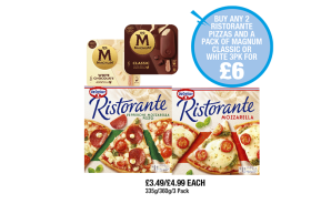 Ristorante Pepperoni Mozzarella Pesto, Mozzarella, Magnum Classic, White - Buy Any 2 Ristorante Pizzas And A Pack of Magnum Classic Or White for £6 at Premier