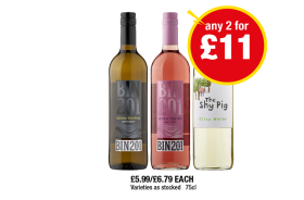 Seven Tenths Bin 201 Zesty White, Juicy Rosé, The Shy Pig Crisp White - Any 2 for £11 at Premier