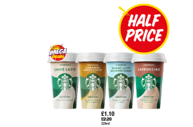 Starbucks Caffe Latte, Caramel Macchiato, Skinny Latte, Cappuccino - Now Half Price at Premier