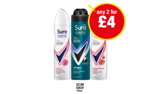 Sure Nonstop Bright Bouquet, Watermelon Fresh, Men Invisible Ice Fresh - Any 2 for £4 at Premier