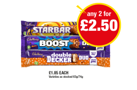 Cadbury Duo Starbar, Boost, Double Decker - Any 2 for £2.50 at Premier