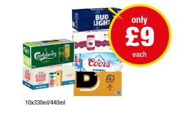 Carlsberg, Brewdog Cold Beer, Bud Light, Rekorderlig, Coors, Draught - Now Only £9 at Premier