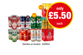 Cruzcampo, inch's, Kronenbourg, Estrella, Mythos, Carlsberg Export, Madri Limon, Holsten Pils, Madri - Now Only £5.50 at Premier