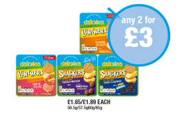 Dairylea Lunchers Chicken 'N' Cheese, Ham 'N' Cheese, Cheese & Crackers Buttons, Mini Oreos - Any 2 for £3 at Premier