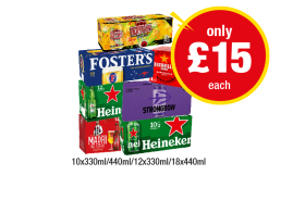 Desperados, Fosters, Estrella, Heineken, Strongbow Dark Fruits, Madri - Now Only £15 at Premier