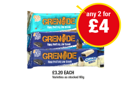 Grenade Salted Caramel, Oreo, White - Any 2 for £4 at Premier