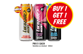Lucozade Alert Mango Peachade, Cherry Blast, Blue Rush - Buy 1 Get 1 FREE at Premier