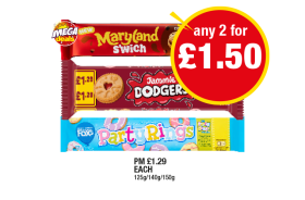 Maryland S'wich, Jammie Dodgers, Party Rings - Any 2 for £1.50 at Premier