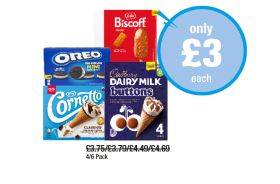 Oreo Ice Cream Mini, Corentto Classico, Dairy Milk Buttons Ice Cream, Biscoff Sticks - Now Only £3 at Premier