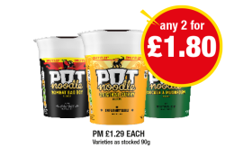 Pot Noodle Bombay Bad Boy, Original Curry, Chicken & Mushroom - Any 2 for £1.80 at Premier