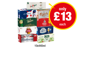 San Miguel, Kronenbourg, Carlsberg, Staropramen, Madri, Stella Artois, Poretti, Budweiser, Inch's - Now Only £13 at Premier