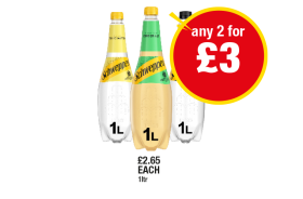 Schweppes Tonic Water, Slim Line, Gingerale - Any 2 for £3 at Premier