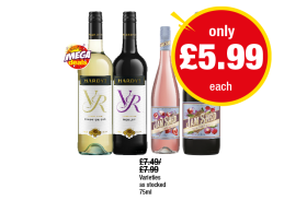 Hardy's VR Pinot Grigio, Merlot, Jam Shed Rhubarb & Strawberry Smash, Black Forest Mess - Now Only £5.99 each at Premier