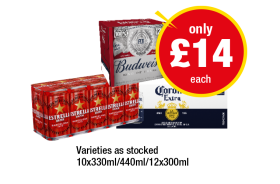 Budweiser, Estrella, Corona Extra - Now Only £14 at Premier