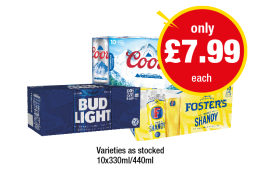 Coors, Bud Light, Foster's Shandy - Now Only £7.99 at Premier