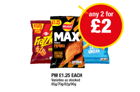 Frazzlers, Max Paprika, Chipsticks Salt 'N' Vinegar - Any 2 for £2 at Premier