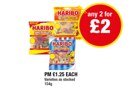 Haribo Tangfastics, Jelly Babies, Nostalgix - Any 2 for £2 at Premier