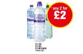 Highland Spring Still, Sparkling - Any 2 for £2 at Premier